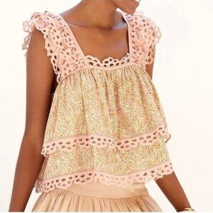 🌸🌸Anthropologie Let Me Be Eyelet Swing Top Feminine in Pink L Large NWT🌸🌸